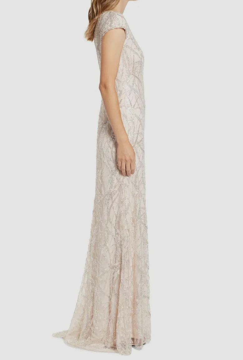 Tadashi Shoji Beaded Cap Sleeve Gown
