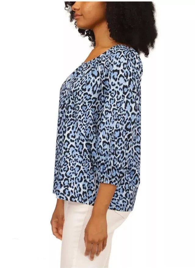 MICHAEL MICHAEL KORS Wildcat-Print Peasant Top