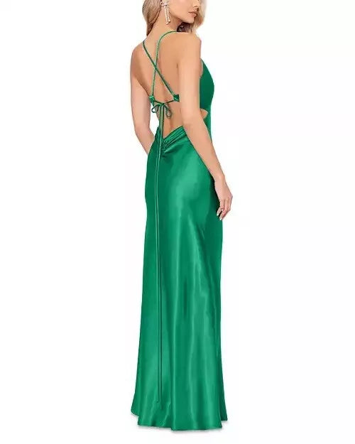 AQUA Satin Open Back Gown