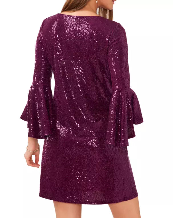 Vince Camuto 3/4 Flounce Sleeve Sequin Shift Dress