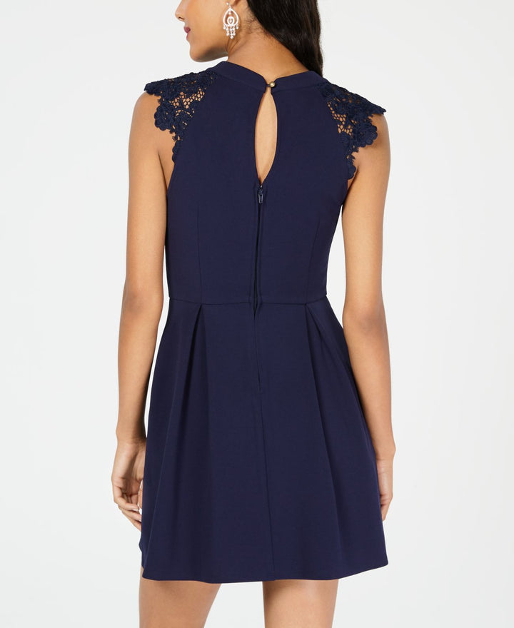 Speechless Juniors’ Lace-Contrast Fit & Flare Dress