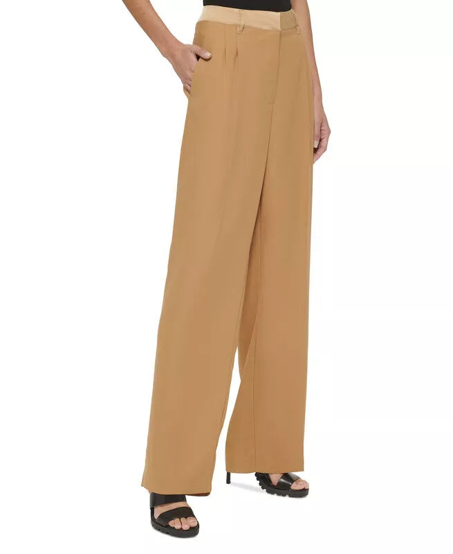 DKNY Mixed-Media Wide-Leg Pants