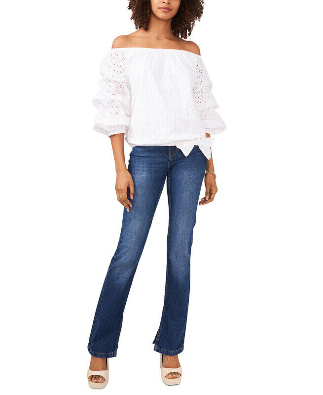 Vince Camuto Bubble Sleeve Off Shoulder Eyelet Top