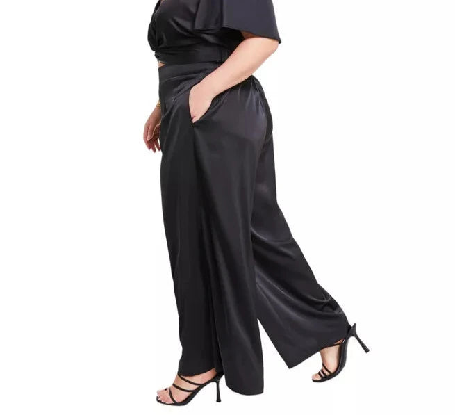 Nina Parker Trendy Plus Size Satin Wide-Leg Pants