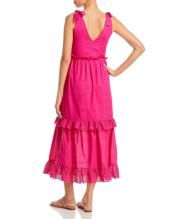 AQUA Smocked Eyelet Midi Dress