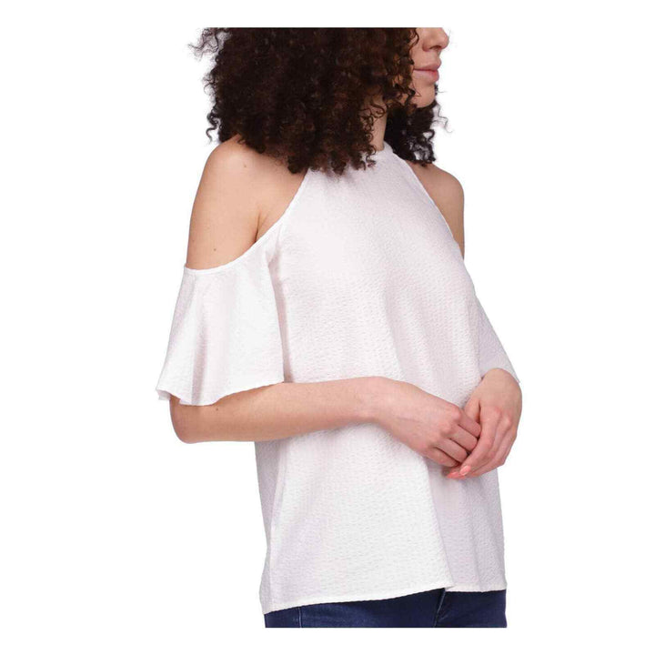 MICHAEL Michael Kors Seersucker Cold Shoulder Top