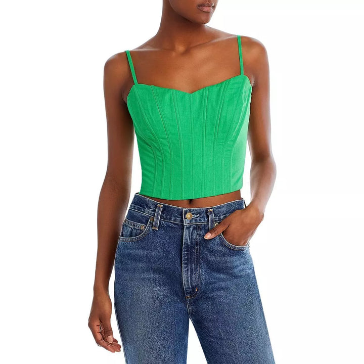 AQUA Cropped Linen Blend Corset Top