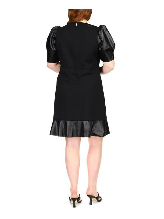 MICHAEL Michael Kors Plus Size Faux Leather Puff-Sleeve Dress
