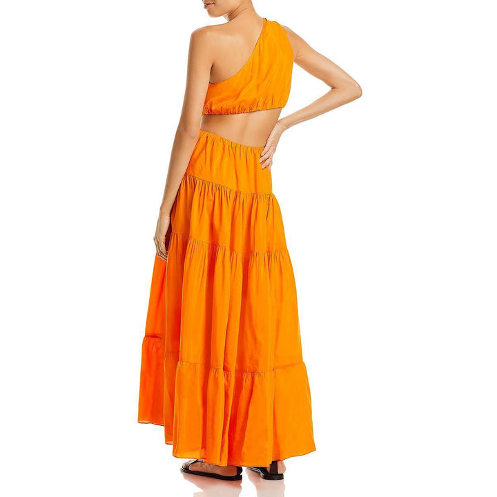 Farm Rio Orange Asymmetrical Tiered Maxi Dress