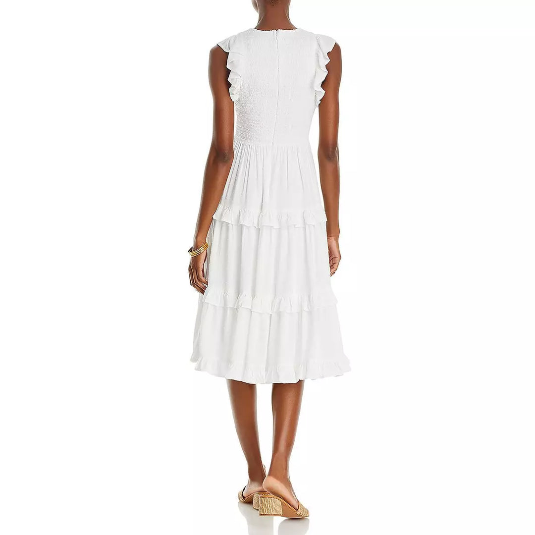 AQUA Smocked Clip Dot Midi Dress