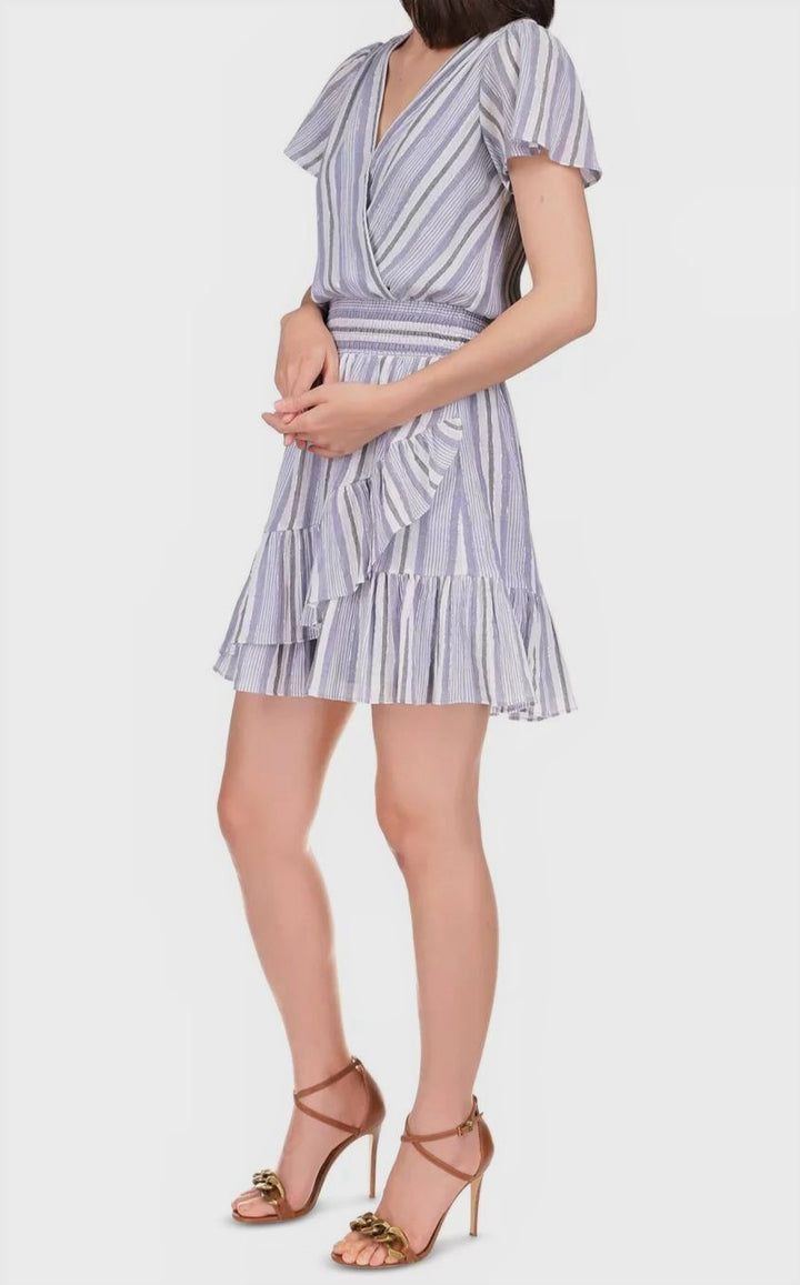 MICHAEL Michael Kors Short Sleeve Striped Faux Wrap Dress
