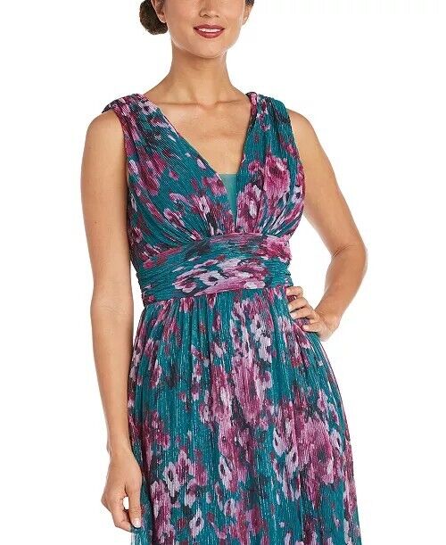 Nightway Floral-Print Pleated Gown