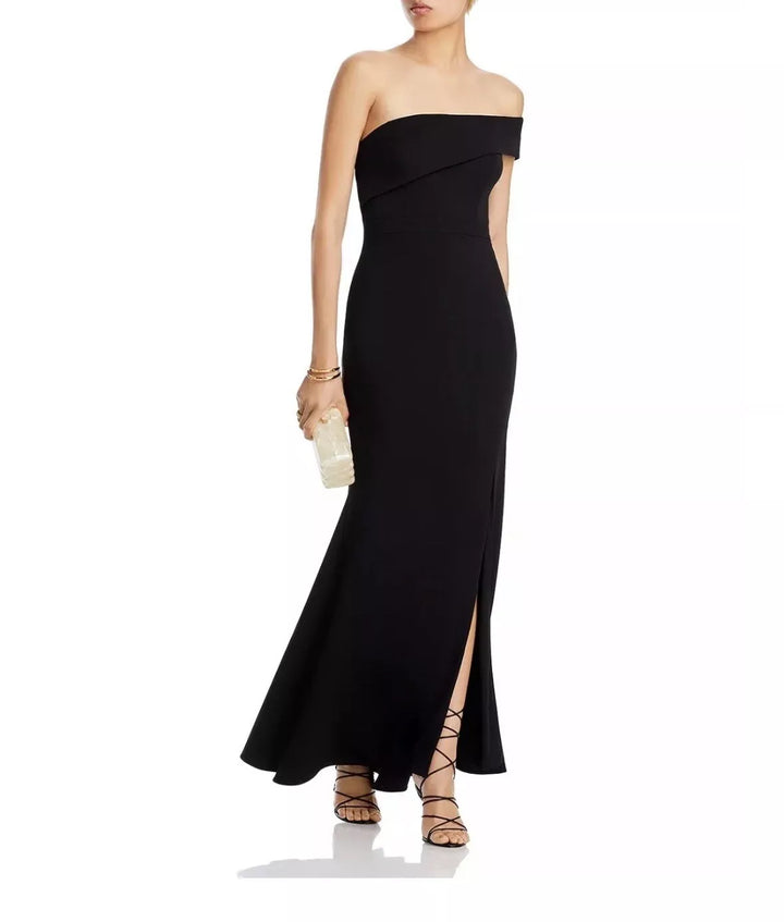 AQUA Scuba Crepe Off-the-Shoulder Gown