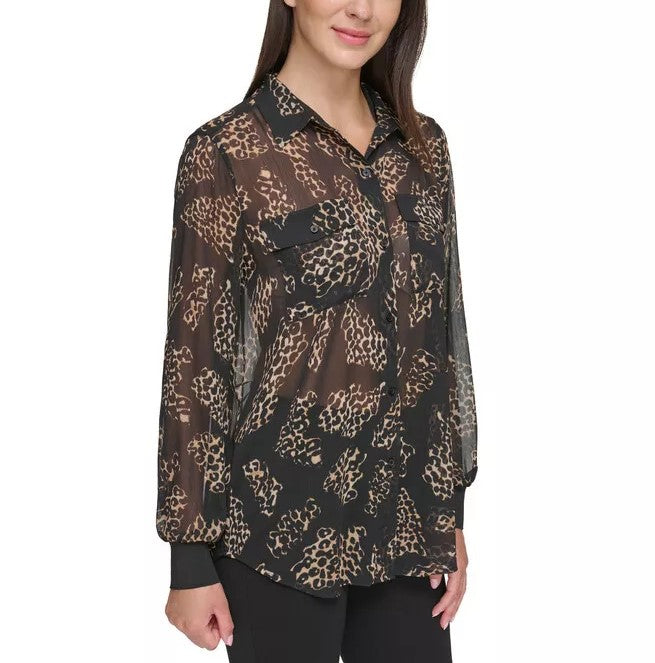 DKNY Semi-Sheer Oversized Printed Blouse