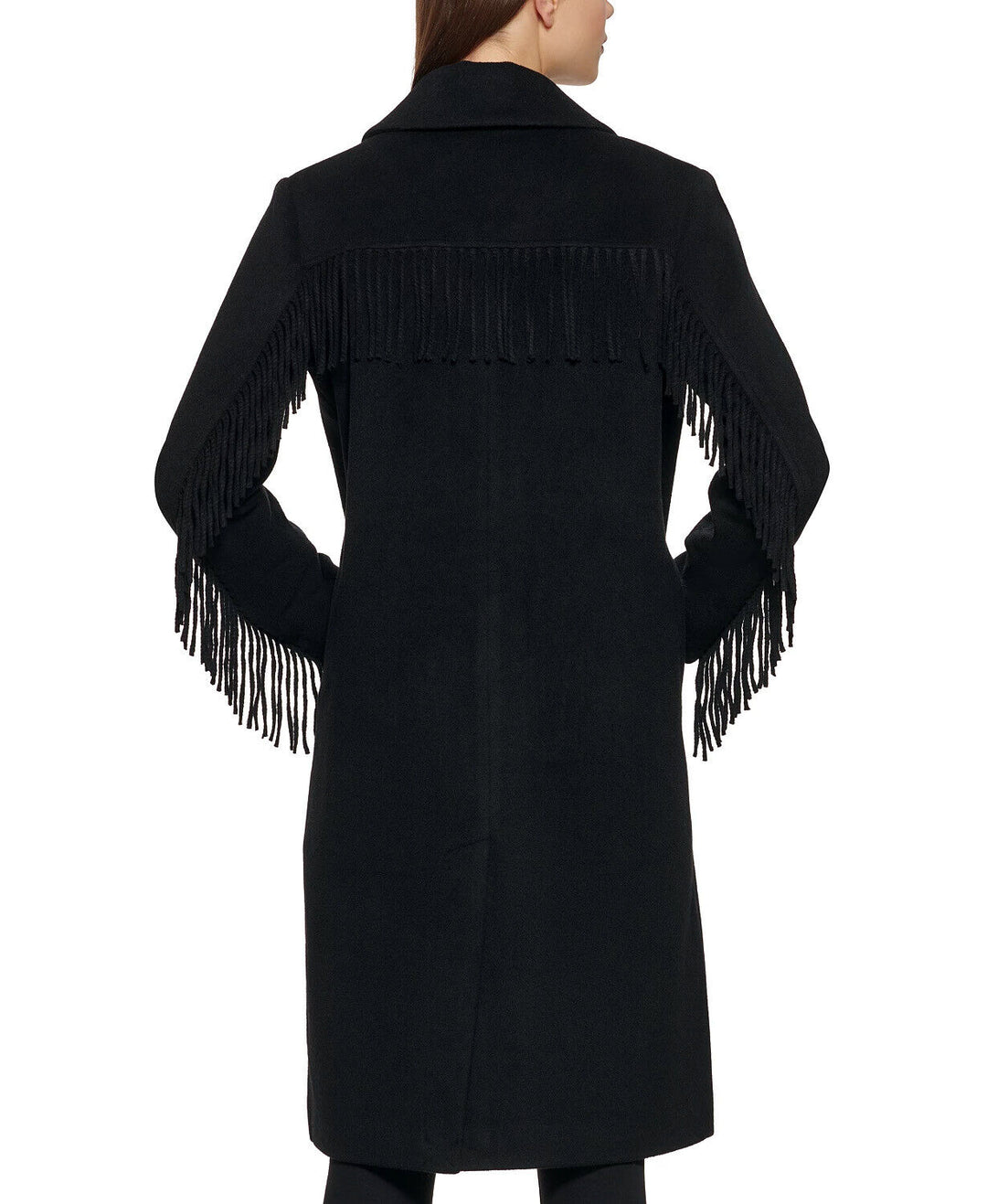 Kenneth Cole Petite Single-Breasted Fringe Walker Coat