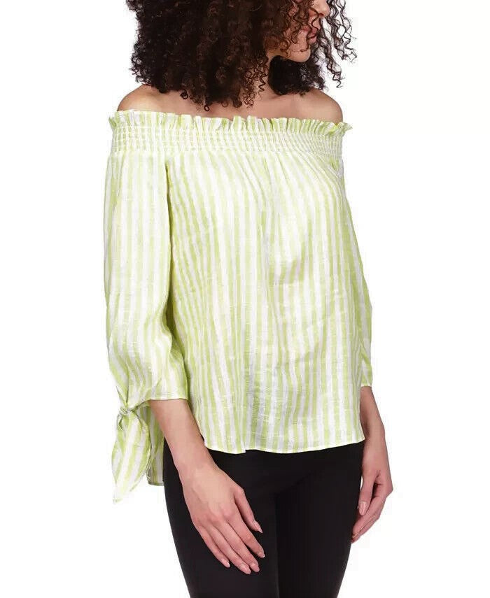 MICHAEL Michael Kors Striped Tie-Sleeve Off-the-Shoulder Top