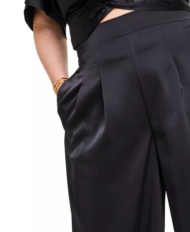 Nina Parker Trendy Plus Size Satin Wide-Leg Pants