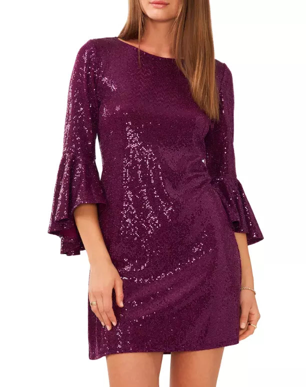 Vince Camuto 3/4 Flounce Sleeve Sequin Shift Dress