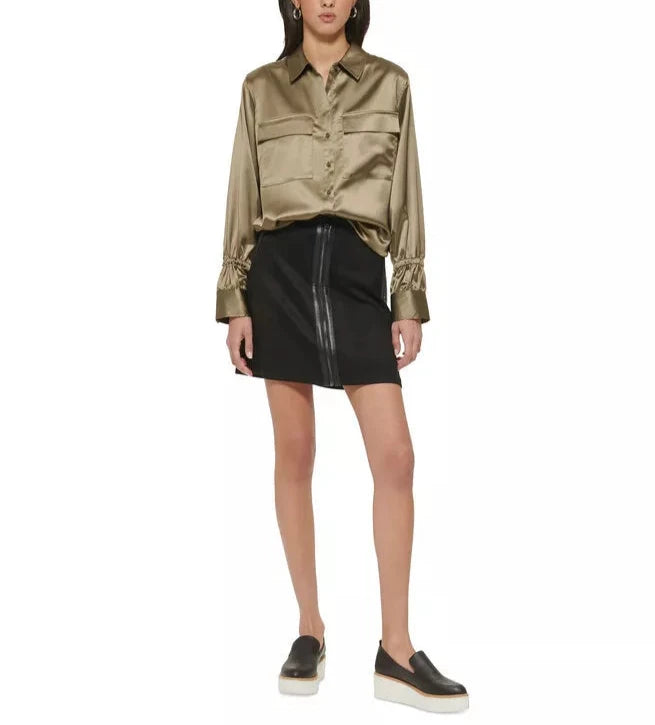 DKNY Satin Flap-Pocket Tunic Shirt