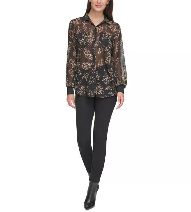 DKNY Semi-Sheer Oversized Printed Blouse