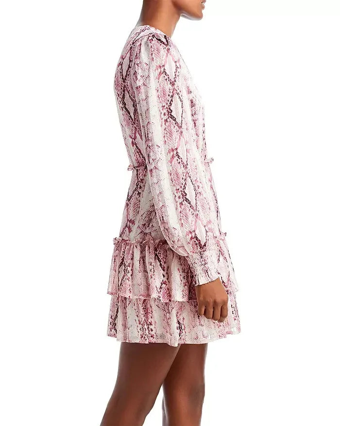 AQUA Metallic Stripe Snake Print Mini Dress