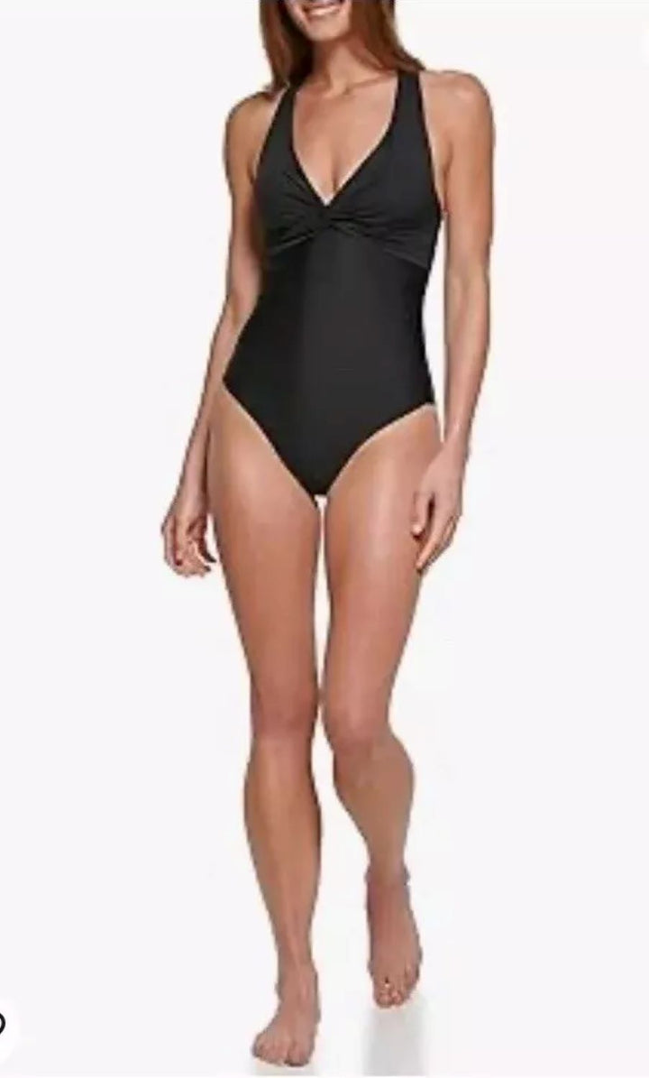 CALVIN KLEIN Shirred Twist-Front One-Piece Swimsuit