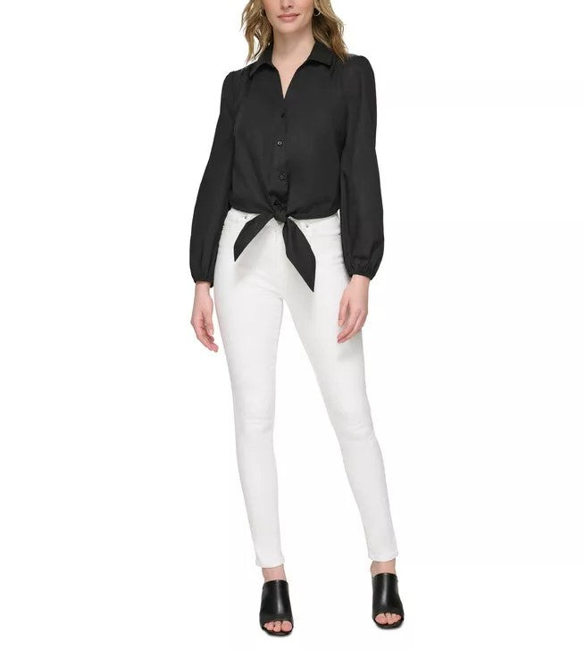 Calvin Klein Long Sleeve Tie-Waist Blouse