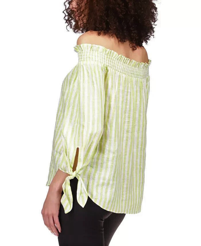 MICHAEL Michael Kors Striped Tie-Sleeve Off-the-Shoulder Top