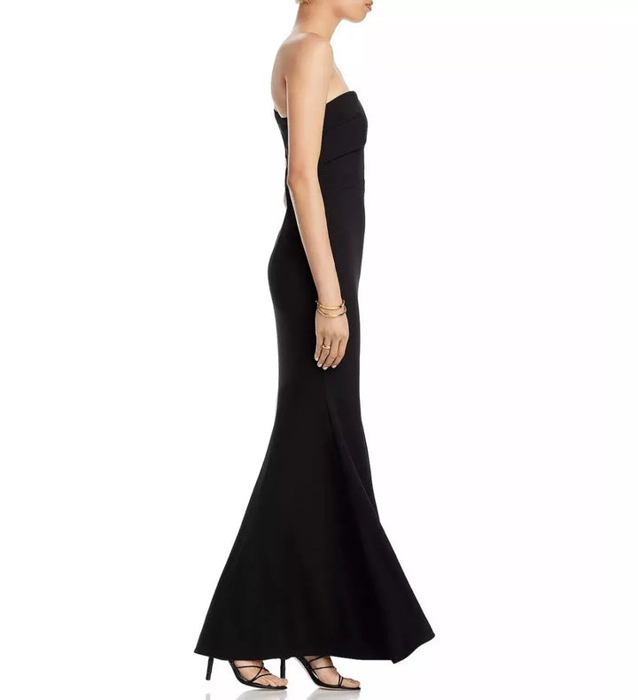 AQUA Scuba Crepe Off-the-Shoulder Gown