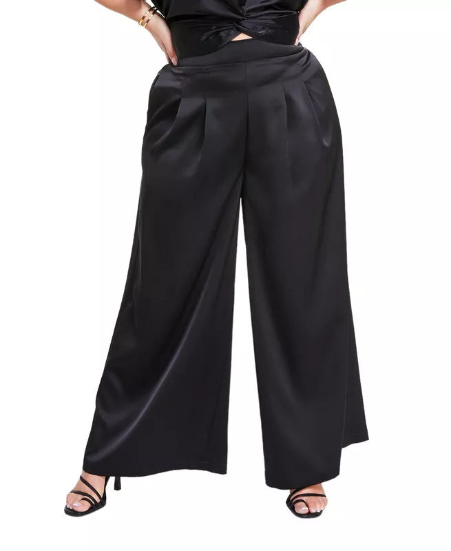 Nina Parker Trendy Plus Size Satin Wide-Leg Pants