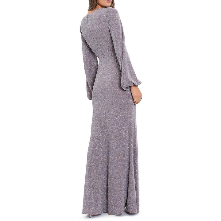 AQUA Twist-Front Metallic Gown