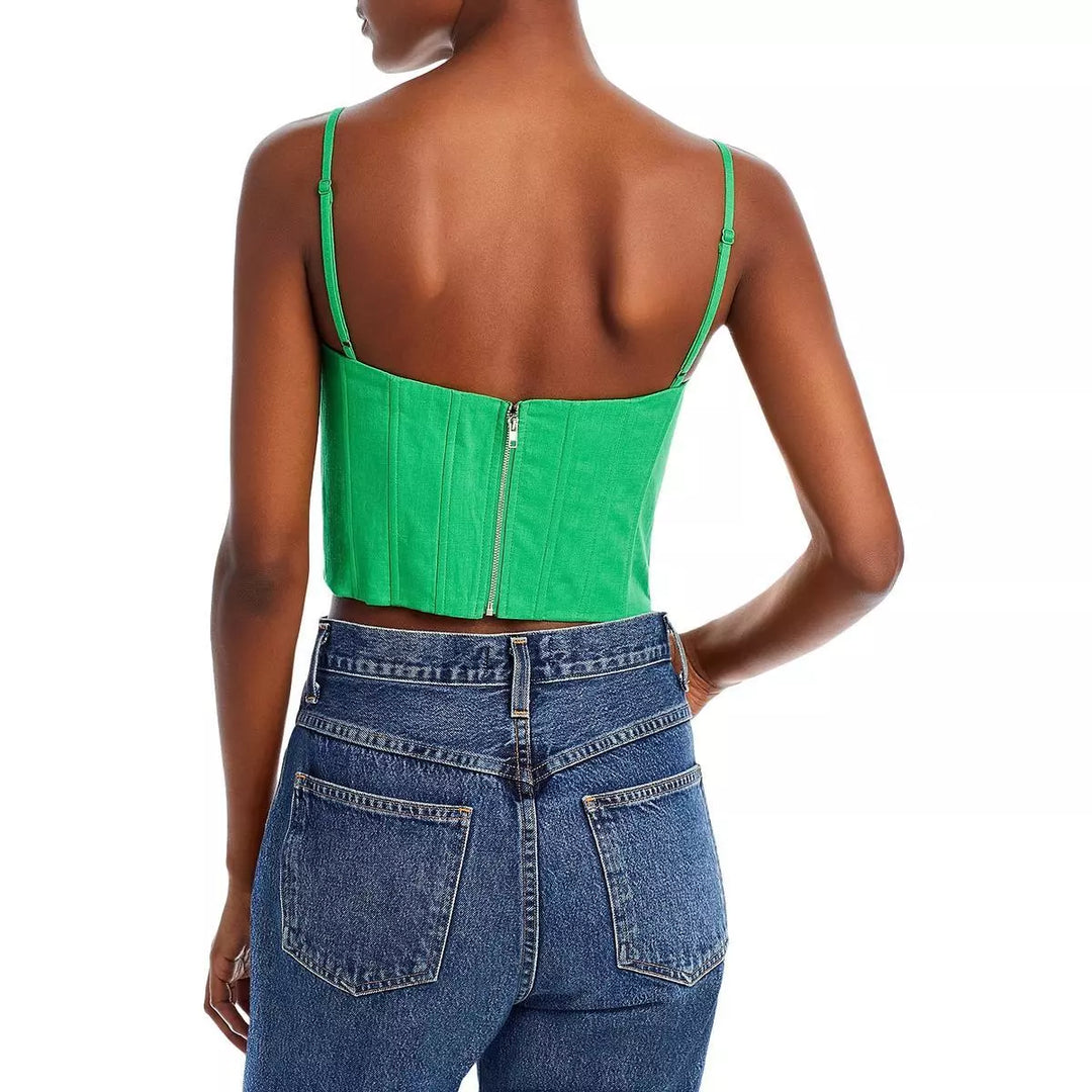 AQUA Cropped Linen Blend Corset Top