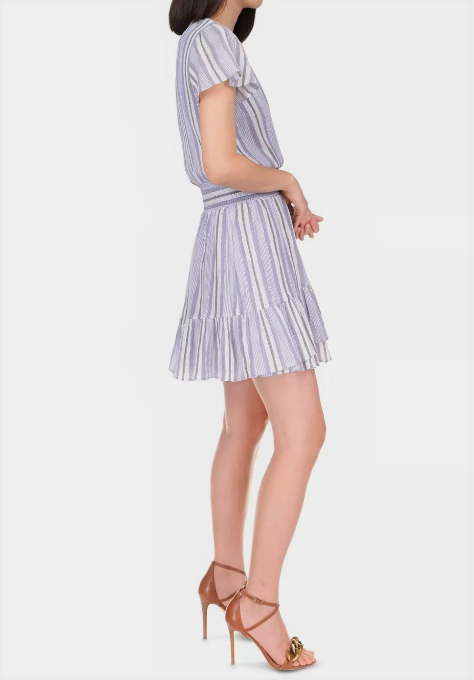 MICHAEL Michael Kors Short Sleeve Striped Faux Wrap Dress