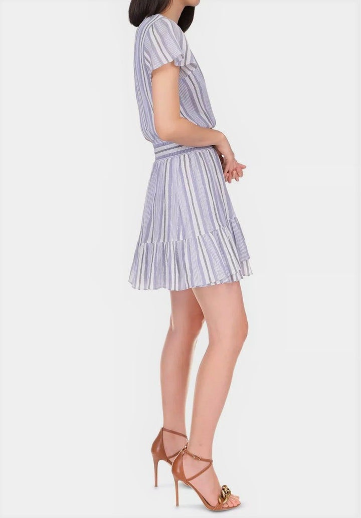 MICHAEL Michael Kors Short Sleeve Striped Faux Wrap Dress
