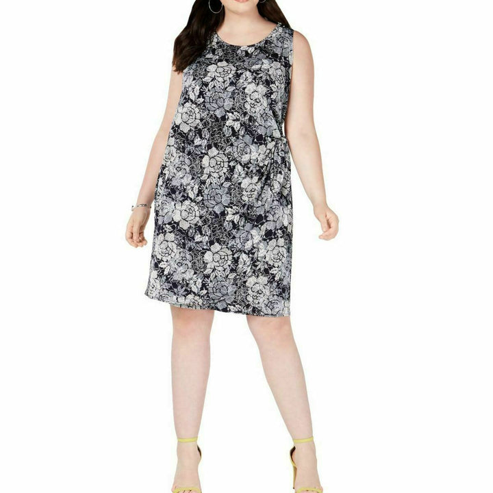 Robbie Bee Plus Size Floral-Print Faux-Wrap Dress