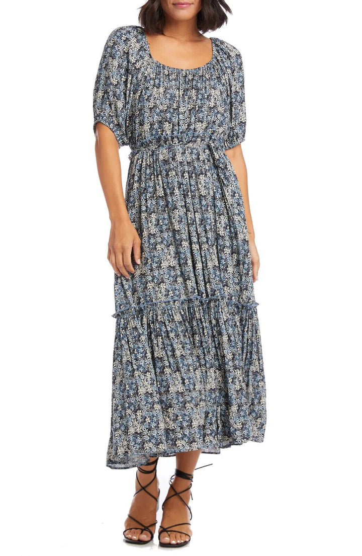 KAREN KANE Floral Print Puff Sleeve Midi Dress