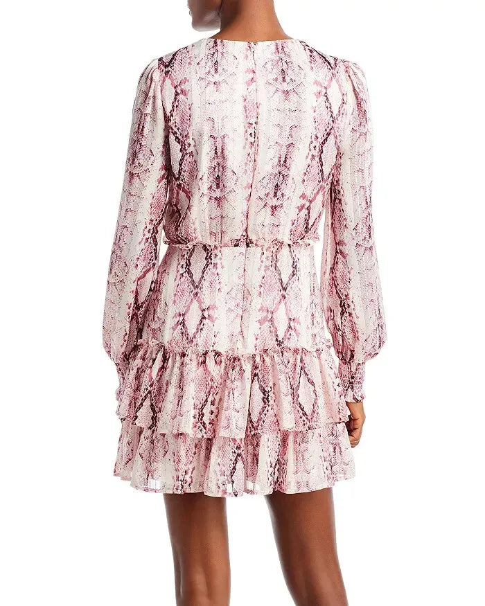 AQUA Metallic Stripe Snake Print Mini Dress