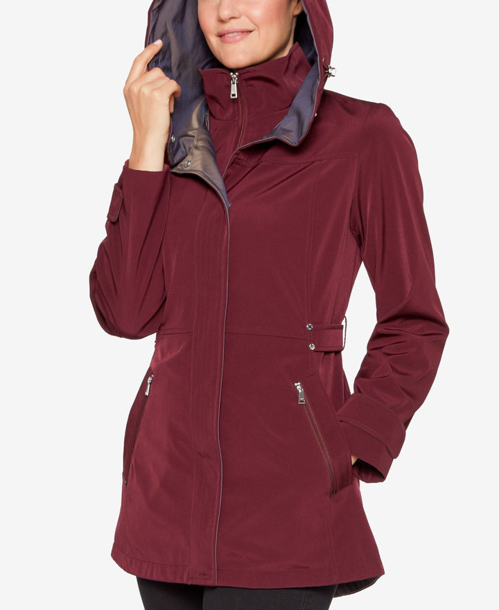 Jones New York Colorblocked Hooded A-Line Raincoat