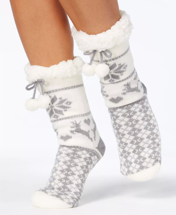 Charter Club Women's Fair Isle Slipper Socks with Fleece & Grippers