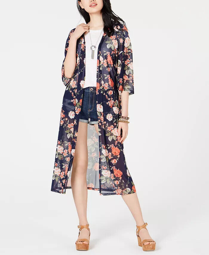 ULTRA FLIRT Juniors' Printed Mesh Duster Kimono