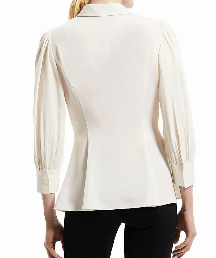 Theory Flared Puff Sleeve Silk Blouse
