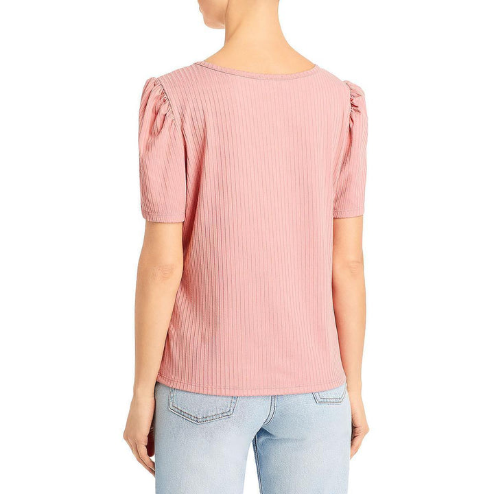 Kim & Cami Puff Sleeve Square Neck Rib Knit Tee