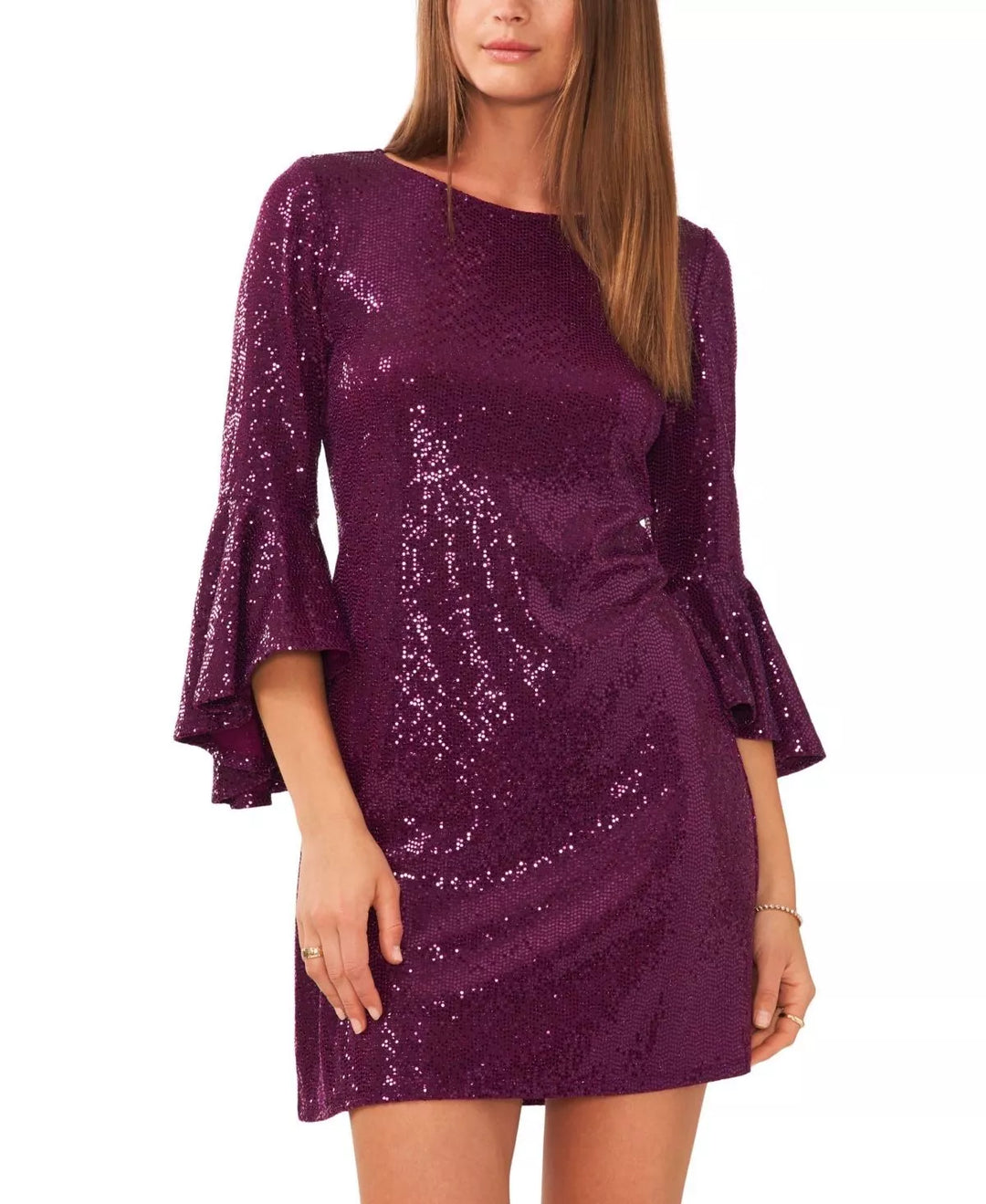 Vince Camuto3/4 Flounce Sleeve Sequin Shift Dress