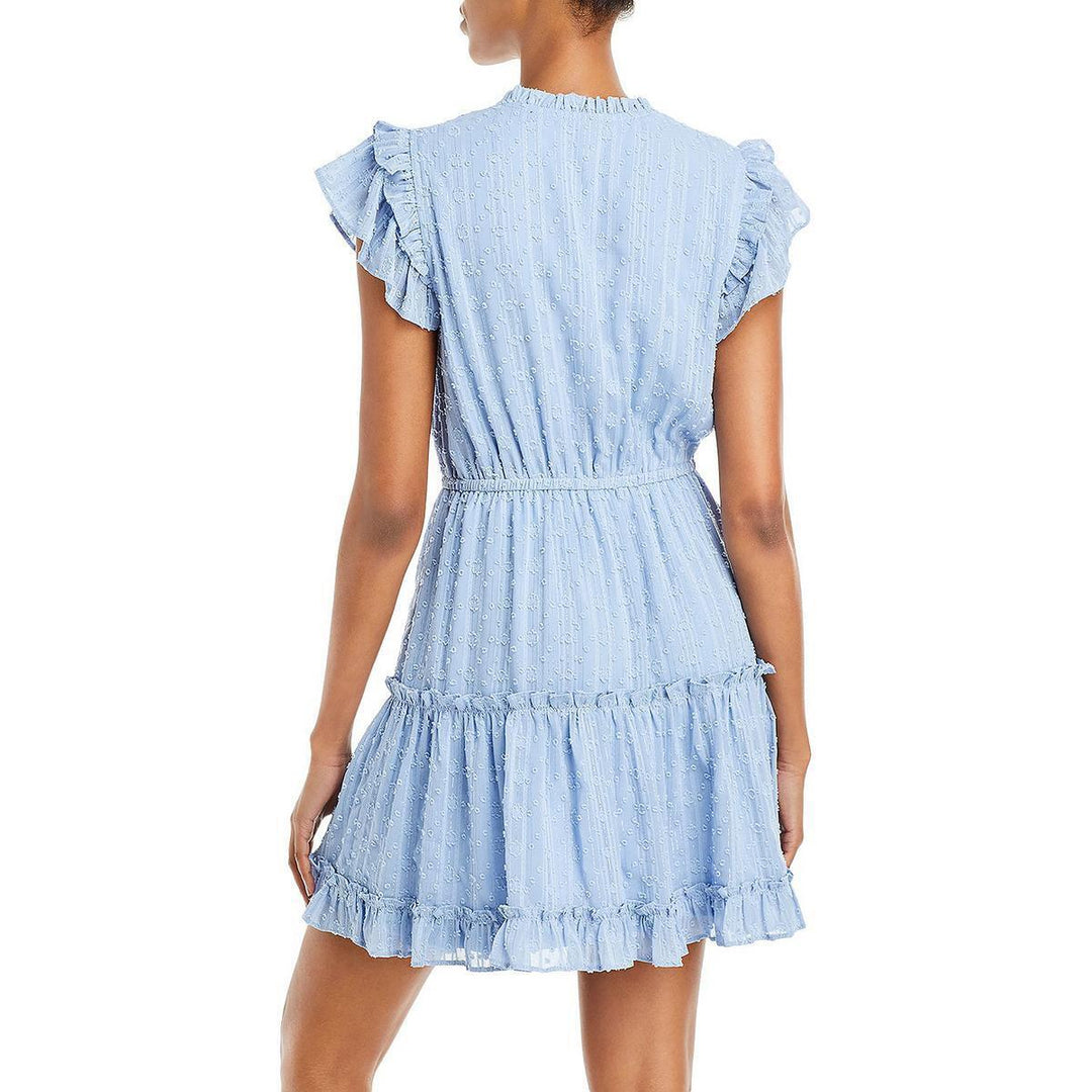 AQUA Metallic Clip Dot Tassel Tie Mini Dress