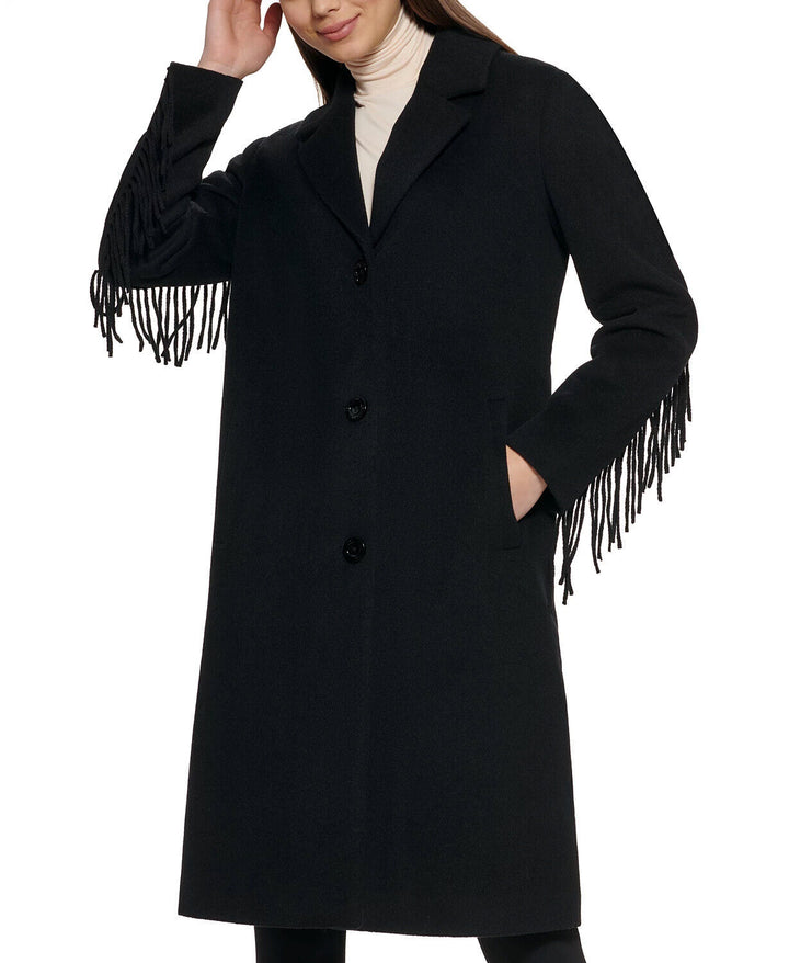 Kenneth Cole Petite Single-Breasted Fringe Walker Coat