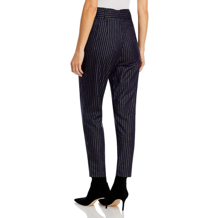 AQUA Tie Waist Metalllic Pinstripe Pants