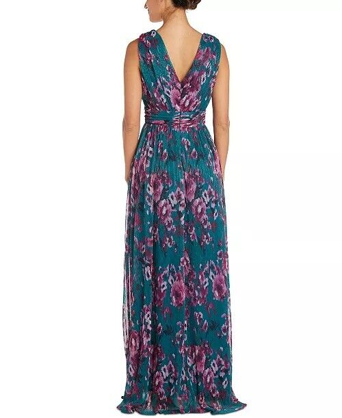 Nightway Floral-Print Pleated Gown