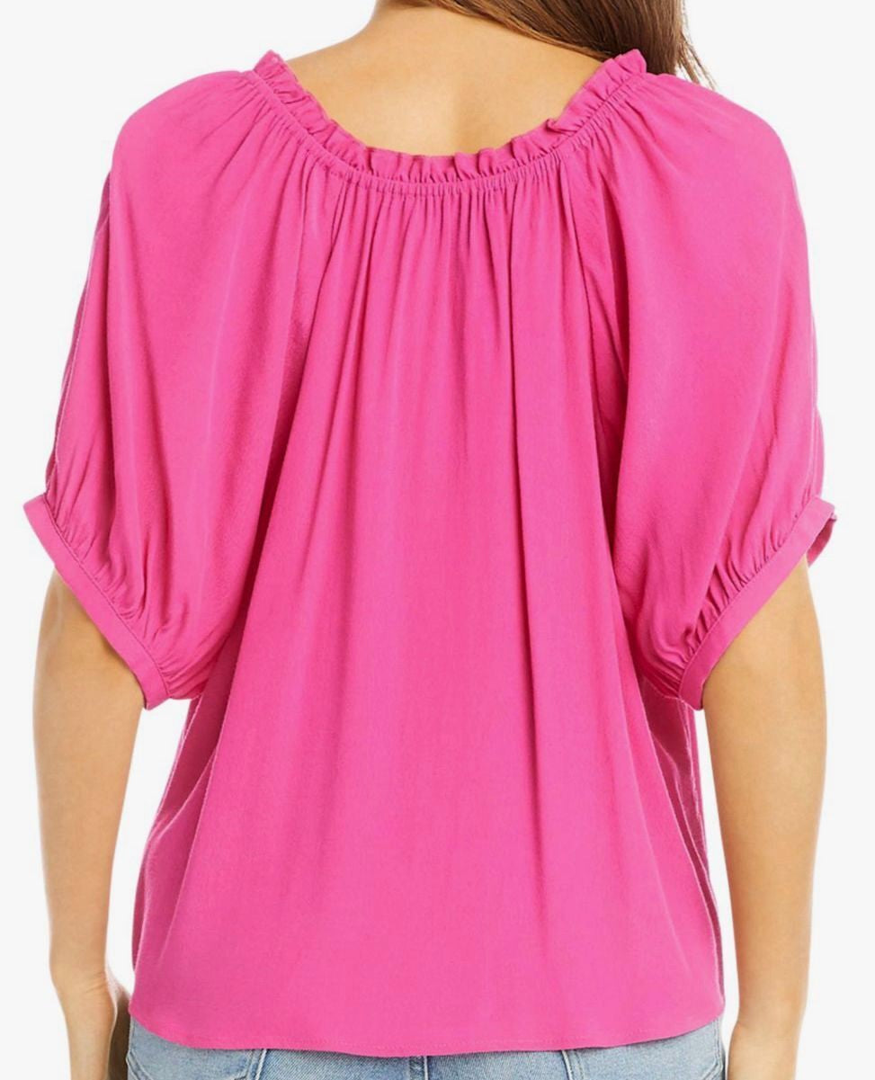 Karen Kane Ruffle Trim Tie Neck Top