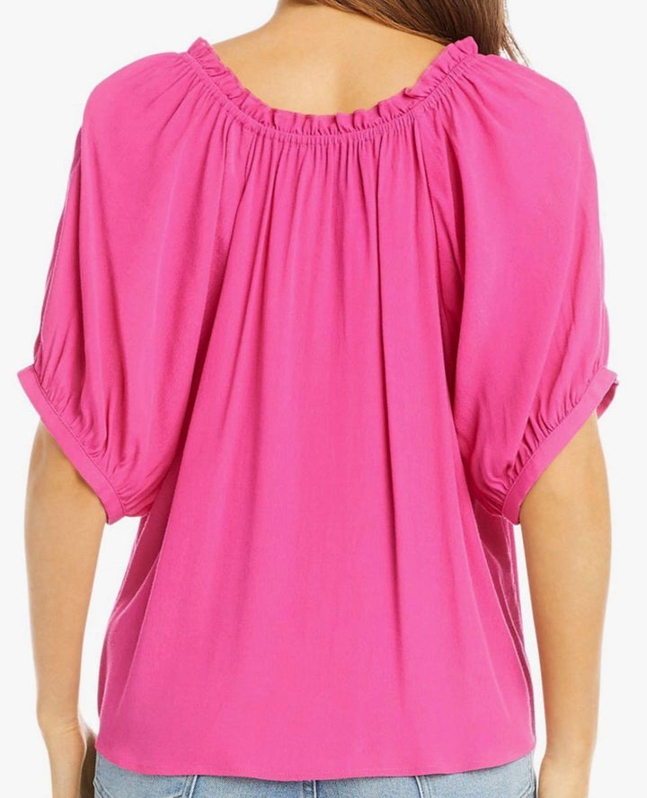 Karen Kane Ruffle Trim Tie Neck Top