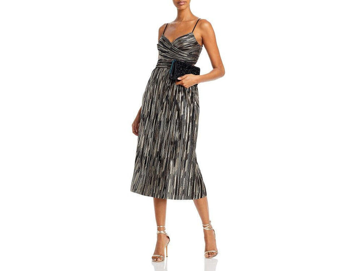 Aidan by Aidan Mattox Pleated Cutout Back Midi Dress